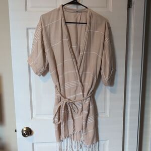 Women's Tan Striped Kimono Kaftan Robe
